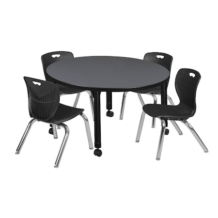 Regency Tables > Height Adjustable > Round Mobile Table & Chair Sets, 42 W, 42 L, 23-34 H, Grey TB42RNDGYAPCBK45BK
